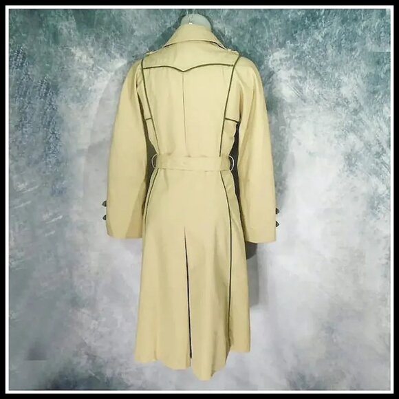 MOD Vintage Khaki Trench Coat Geometric Lines Raincoat VFG, Unique Styling - Picture 8 of 14
